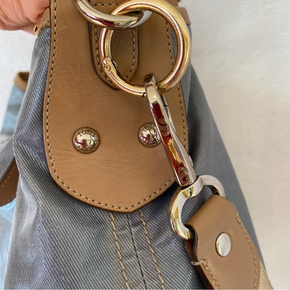 Tods coated canvas two way bag blue with tan leather trim - Picture 13 of 15